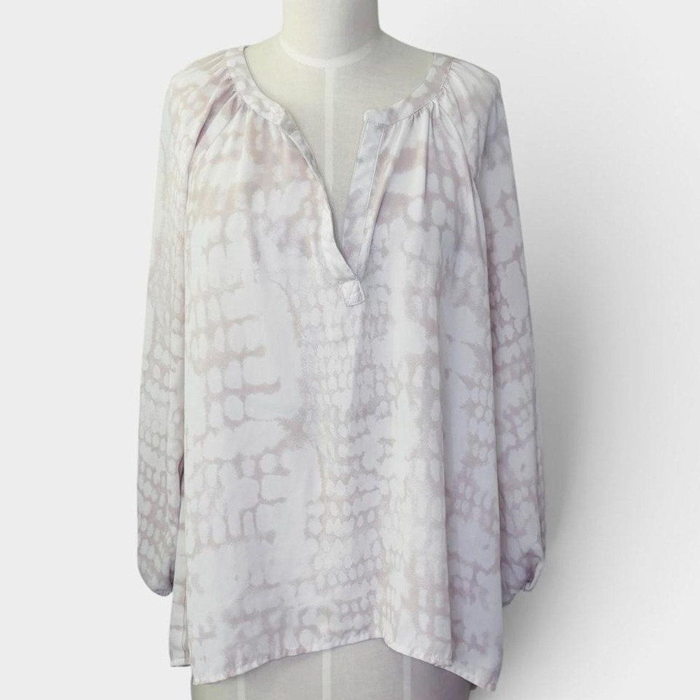Cynthia Rowley white & pink tie-dye blouse with a boho vibe